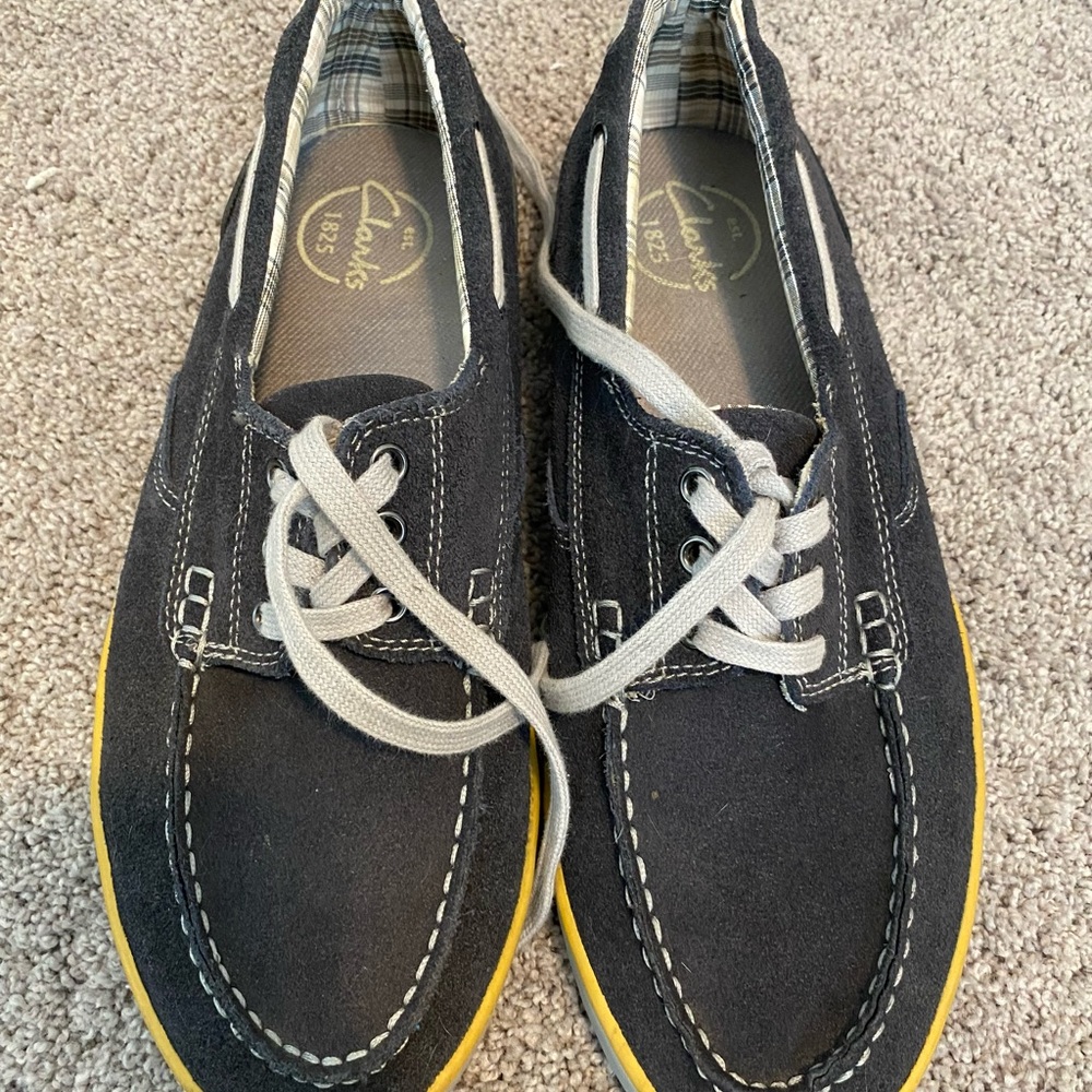 Clarks boat shoes, men, suede, size 10.5